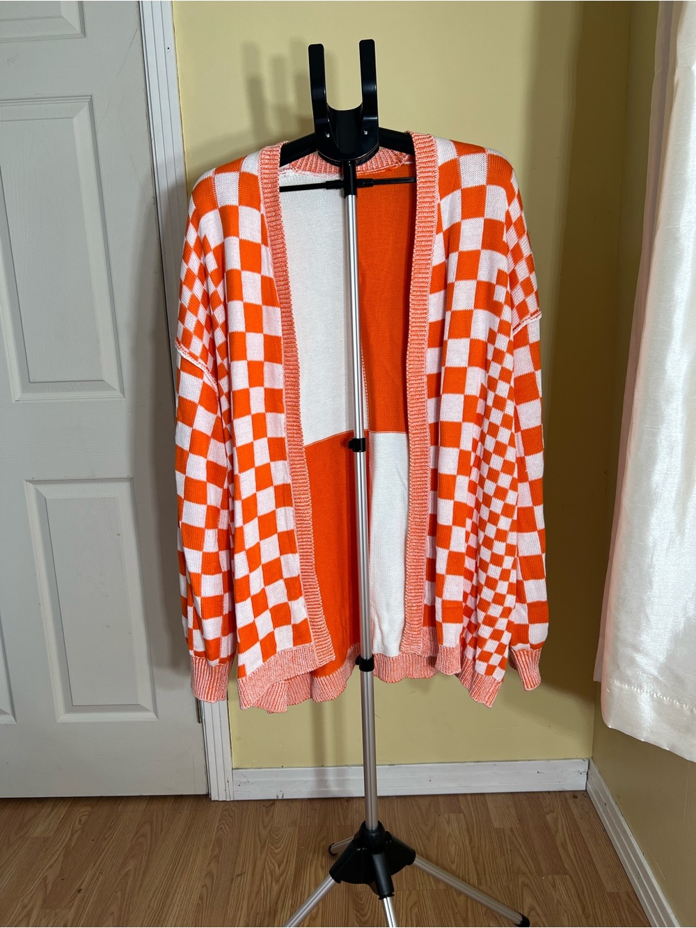 Orange White Checkerboard Cardigan Sweater 4X Plus Size